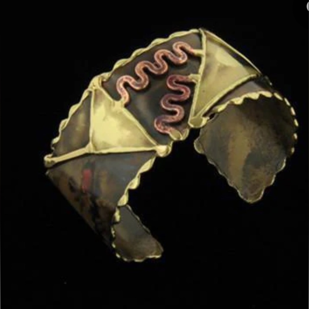 Mixed metal brutalist cuff bracelet